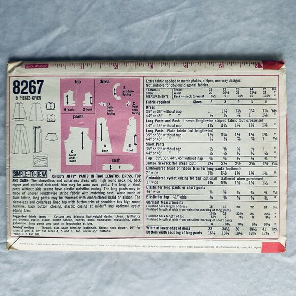 60s Simplicity Sewing Pattern 8267 Girls Jiffy Pants Shorts Dress Top Sz 3 UC - Picture 2 of 2